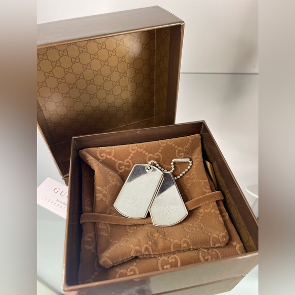 GUCCI Double Dog Tag Silver 925 Ball Chain Necklace Top Charm - Picture 9 of 9